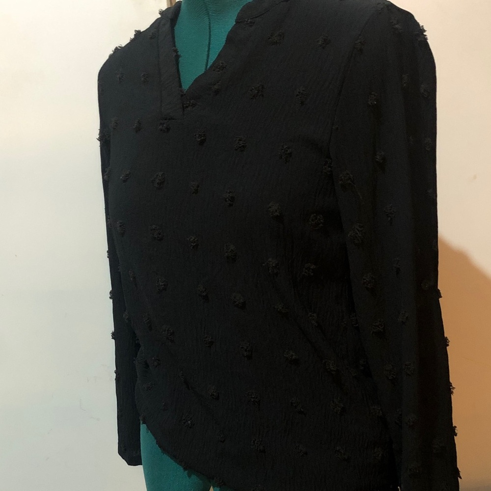 Black Textured Long Sleeve Top